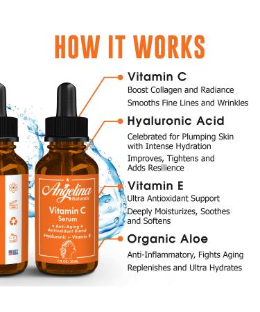 Vitamin C Serum for Face - Anti-Aging Hyaluronic Acid Vitamin E Reduces Fine Lines & Age Spots Boosts Collagen - 1 Fl Oz - Buy Online on GoSupps.com