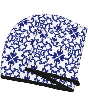 Blue & White Porcelain Microfiber Hair Towel Wrap | Super Absorbent Coral Velvet for Long Curly & Thick Hair - Quick Dry for Women - Buy Online on GoSupps.com