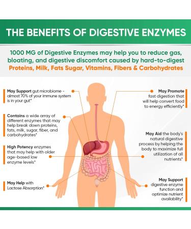 Organic Digestive Enzymes 1000MG + Prebiotics & Probiotics | 180 Capsules | Vegan Formula with Amylase & Bromelain - Buy Online on GoSupps.com