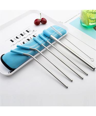 TMXAOK 5 Pieces Reusable Stainless Steel Drinking Straws with Zippered Bag 2 Straight Straws 2 Bent Straws 1 Cleaning Brush and 4 Silicone Tips for Smoothies Milkshakes Jumbo Drinks Yellow - Buy Online on GoSupps.com