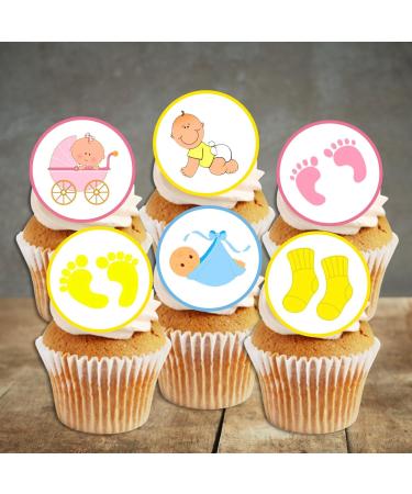 PRECUT Baby Shower Cupcake Toppers Gender Reveal Edible Mini Cake Decorations Edible Baby Shower Decorations Baby Boy Cupcake Toppers Baby Girl Cake Decoration Baby Shower Cake Toppers (24) - Buy Online on GoSupps.com