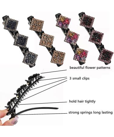 Sparkling Crystal Stone Double Layer Braided Hair Clips - Set of 8 | Rhinestone Hair Accessories for Women and Girls - lomkya (Set B) - Buy Online on GoSupps.com
