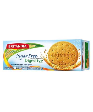 BRITANNIA Digestive Sugar Free Biscuits 12.34oz (350g) - Whole Wheat Flavor Cookies - Breakfast & Tea Time Healthy Snacks - Suitable for Vegetarians (Pack of 1) Digestive Sugar Free 12.34 Ounce (Pack of 1)