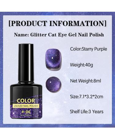 Gel Nail Polish Glitter Cat Eye Gel Nail Varnish Sparkly Purple UV/LED Soak-Off Gel Nail Varnish Highly Pigmented 9D Magnetic Nail Gel Shimmer Galaxy Nail Art Salon DIY Gifts - Buy Online on GoSupps.com