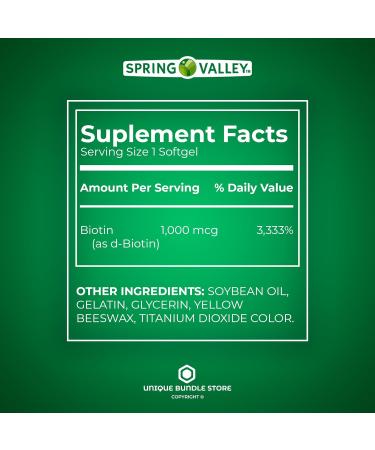 Spring Valley Biotin 1000MCG Softgels + 7 Day Pill Organizer, 150 Count - Hair Skin Nails Supplement - Buy Online on GoSupps.com