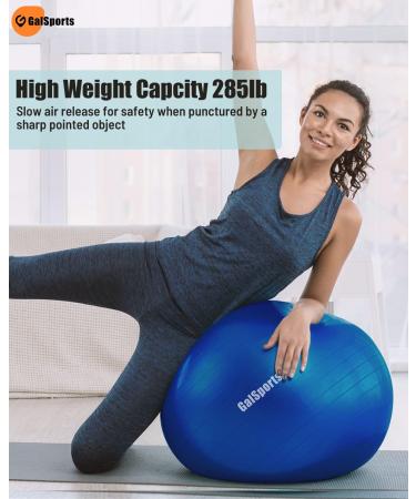 GalSports Anti-Burst Yoga Ball for Physical Therapy & Balance Chair - Blue, 65cm with Pump | Slip Resistant Stability Swiss Ball for Home Gym Fitness - Buy Online on GoSupps.com