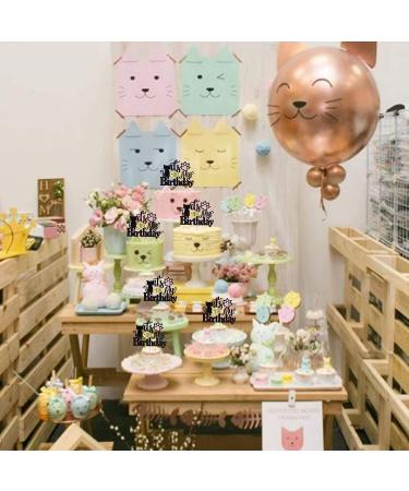 Happy Birthday Cat Cake Topper - Glittery Black Kitten Decoration for Birthday Baby Shower & Wedding Parties - Buy Online on GoSupps.com