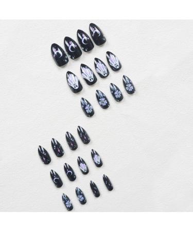 24pcs Halloween Press on Nails - Cute Ghost & Skull Designs - Short Almond Black & Purple Fake Nails for Women & Girls - Perfect Halloween Nail Art - Buy Online on GoSupps.com
