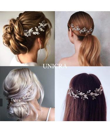 Unicra Rose Gold Leaf Wedding Hair Vine - Bridal Headpiece with Rhinestone Crystal Accent - Buy Online on GoSupps.com