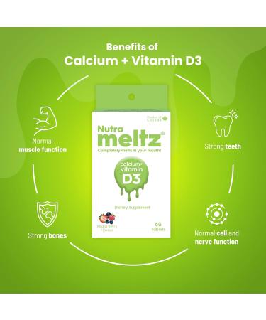 NUTRAMELTZ Calcium + Vitamin D3 | 60 Melting Tablets | Mixed Berry Flavor | Supports Bone & Teeth Health - Buy Online on GoSupps.com