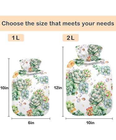 NAANLE 2L Hot Water Bottle with Cover - Watercolor Succulents Design for Menstrual Cramps Pain Relief Hand & Foot Therapy - Heat & Cold Pack - Buy Online on GoSupps.com