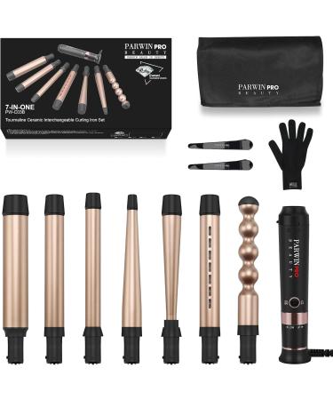 PARWIN PRO BEAUTY 7-in-1 Curling Iron Wand Set - Interchangeable Ceramic Barrels Infrared Technology Dual Voltage Auto Shut Off Perfect Curls Worldwide - Buy Online on GoSupps.com