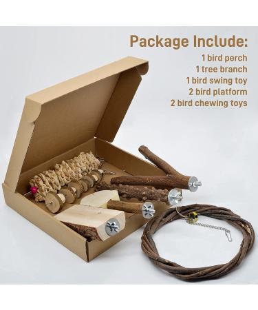 LIMIO 7 PCS Bird Parrot Swing Chewing Toys - Natural Wood Perch and Cage Toys for Small Parakeets, Cockatiels, Conures, Finches, Budgies, Parrots, Love Birds - Buy Online on GoSupps.com