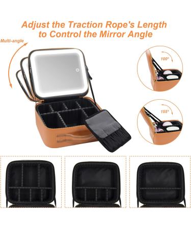 Jadazror Lighted Makeup Case with Mirror & Lights, Brown Travel Bag with Partitionable Design and 10X Magnifying Mirror - Buy Online on GoSupps.com