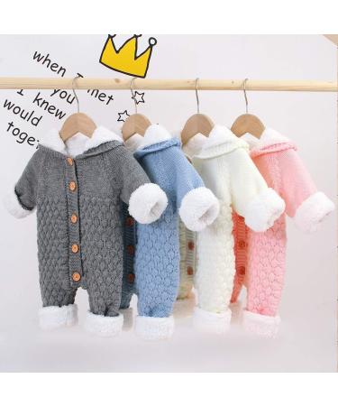 VICROAD Baby Hooded Knitted Romper | Unisex Onesie 18-24 Months | Warm Sweater Jumpsuit Outfit in Beige - Buy Online on GoSupps.com