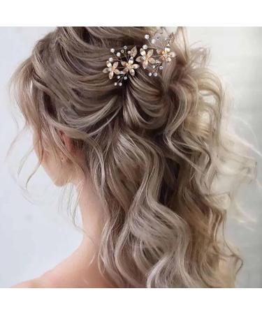 Wendalern Wedding Rhinestone Hair Clips Barrette Bride Pearl Hair Pin Crystal Flower Hair Barrette Gold Flower Hairpin Hairpiece Decorative Hair Accessories for Women and Girls - Buy Online on GoSupps.com