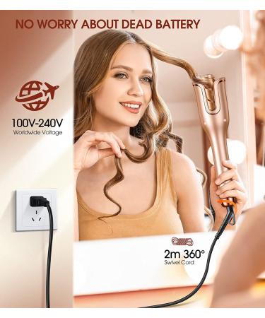 Professional Automatic Hair Curler with Anti-Tangle Technology - Large Slot, 4 Temperature Settings, 3 Timer Options - Dual Voltage Rotating Curling Iron in Champagne - Buy Online on GoSupps.com