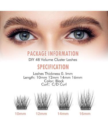 Gerbera-D-12mm WineRozi Lash Extension Clusters - 48 Lightweight Handmade Wispy Individual Lashes - D Curl False Eyelashes - 12mm - 48 Pcs - Buy Online on GoSupps.com