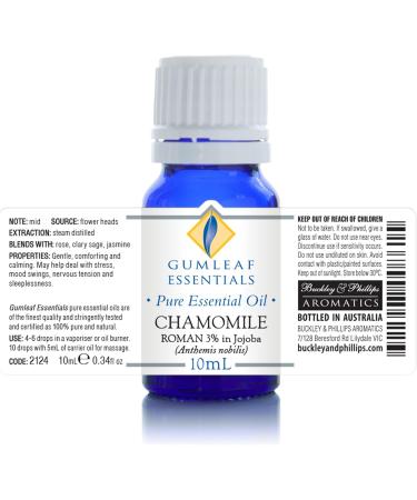 Gumleaf Essentials Chamomile Roman (3% in Jojoba) Essential Oil - 0.34fl oz Cruelty Free & Vegan 100% Pure & Natural - Buy Online on GoSupps.com