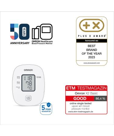 OMRON X2 Basic Upper Arm Blood Pressure Monitor | Clinically Validated | Irregular Heartbeat Detection | Cuff Wrapping Guide | Accurate Results & Memory - Buy Online on GoSupps.com