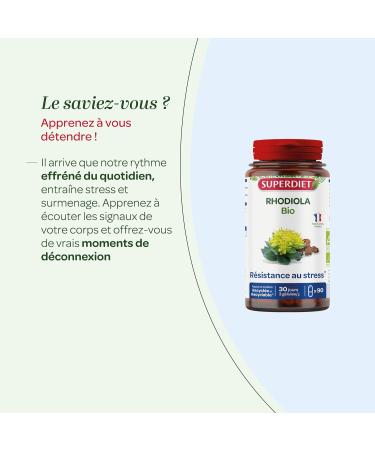 SUPERDIET - Organic RHODIOLA - Stress resistance Emotional balance - Herbal medicine - Made in France - 90 Capsules - Buy Online on GoSupps.com