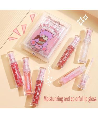 6 Colors Cute Bear Lip Glaze Set | Moisturizing Glitter Lip Gloss for Women & Girls | Tinted Shiny Lip Oil - Perfect Party Gift - Buy Online on GoSupps.com