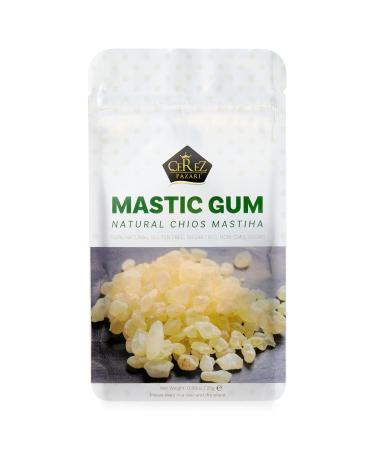 Cerez Pazari Natural Mastic Gum in Resealable Bag 0.88oz 25gr, 100% Real Chios Mastiha Gum, Resin Of Mastiha Trees | Medium Tears, Gluten Free, Non-GMO, Vegan