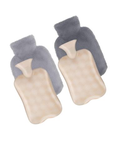 2PC heat bottle with 2 cover fluffy 1l bed bottle Hot Water Bottle Warm bottle Groß Hot Water Bag for adult children spout hot water bottle cozy for neck shoulder back stomach (gray)