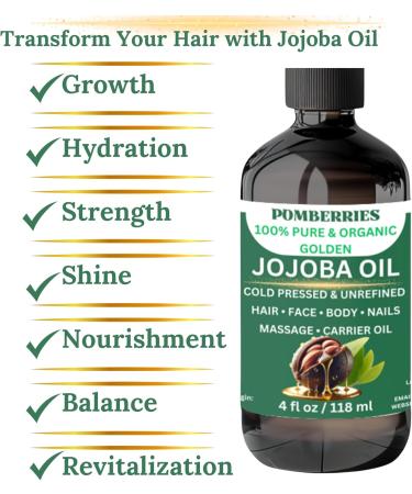 Premium Organic Cold Pressed Jojoba Oil - 100% Pure & Natural Moisturizer for Skin Hair & Scalp - 4 fl oz Glass Bottle - Buy Online on GoSupps.com