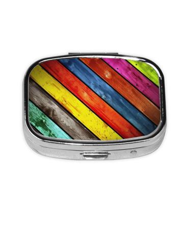Colored Wooden Board Printing 2 Compartment Small Pill Case Cute Small Pill Box Purse Pill Boxs Travel Pill Organizer for Pocket Purse and Travel Gifts