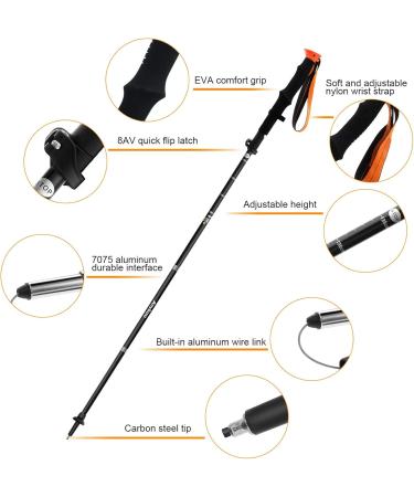 Anykuu Hiking Poles 2 Pack - Shockproof Ultralight Foldable Nordic Walking Poles (110-130cm) - Ideal for Camping & Outdoor Adventure | Orange - Buy Online on GoSupps.com