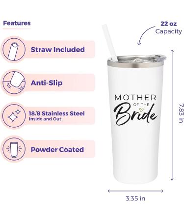 SassyCups Mother of the Bride Tumbler | Vacuum Insulated Stainless Steel | Bridal Party Gift | Engagement Announcement | 22oz (White) - Buy Online on GoSupps.com