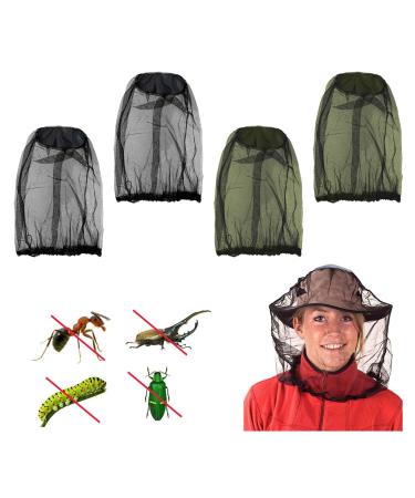 GWAWG 4 PCS Midge Head Net Nylon Mosquito Head Net Cover Fine Mesh Insect Netting for Travelling Hiking Camping Climbing Black and Green