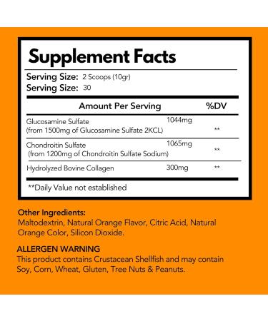 Arymar Glucosamine 1500 mg + Chondroitin 1200 mg + Hydrolyzed Collagen Powder. Orange Flavor Joint Support Formula for Active Adults 10.5 oz 2 Pack - Buy Online on GoSupps.com
