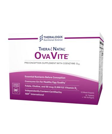 Theralogix TheraNatal OvaVite Preconception Vitamins - 13-Week Supply - Prenatal Vitamins & Fertility Supplement for Women with CoQ10* - NSF Certified - 91 Tabs 182 Softgels (91 Servings)
