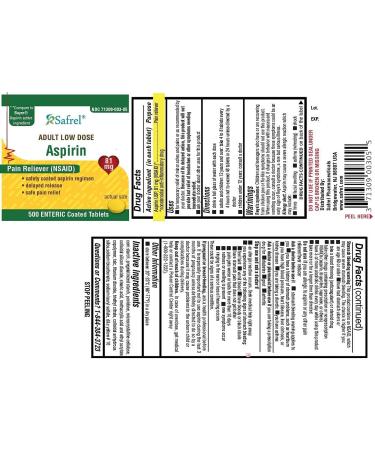 Safrel Baby Aspirin 81mg 500 Enteric Coated Tablets - Adult Low Dose Pain Reliever | Value Pack, Generic Bayer Aspirin 500 Count - Buy Online on GoSupps.com