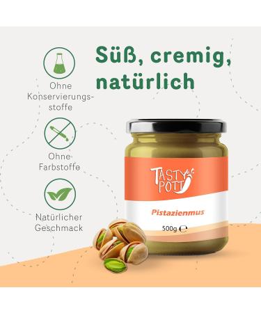  TASTY POTT Tasty Pott Pistachio | Spread | Pistachio Cream | Pistachios | For Baking and Cooking | Vegan Nutrition | Nuts | Nut Butter | Nuts | In a 500g Glass - Buy Online on GoSupps.com