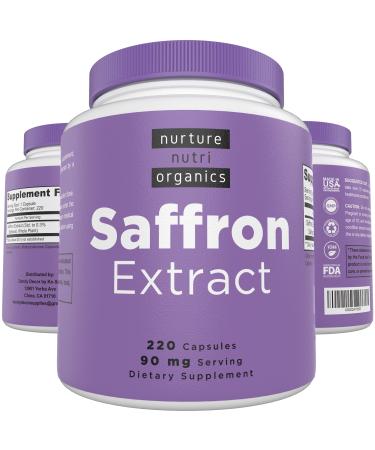 Nurture Nutri Organics Saffron Extract Capsules - 220 Capsules 90mg Serving | Saffron Supplements | Saffron Capsules | Saffron Supplement | Mood Booster | Golden Saffron Extract | Saffron Pills |