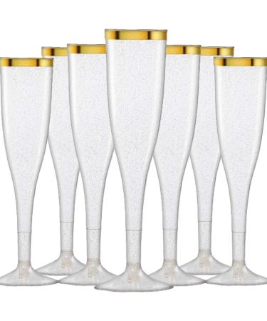 48 Plastic Disposable Champagne Flutes Classicware Glass Like Ideal for Wedding, Toasting, Mimosa and Showers Flutes champagne glasses for parties or any occasions (48, Gold Glitter W/ Gold Rim) 48 Gold Glitter W/ Gold Rim