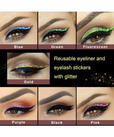 False Eyelashes Eyeliner 4 Pairs Reusable Eyeliner and Eyelash Stickers 2 in 1 Eye Glitter Shiny Makeup Eyeliner Sticker Self-Adhesive Eyelashes Waterproof Instant Eyeshadow Tape Stickers-Green - Buy Online on GoSupps.com