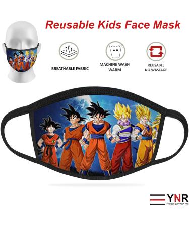YNR Kids Boys Girls Face Mask Washable Breathable Reusable Mouth Protection Fun Printable Dragon Ball Z - Buy Online on GoSupps.com