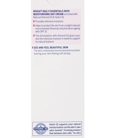NIVEA Daily Essentials Rich Moisturising Day Cream SPF 15 - Hydrating 50ml for All Skin Types - International Shipping Available - Buy Online on GoSupps.com