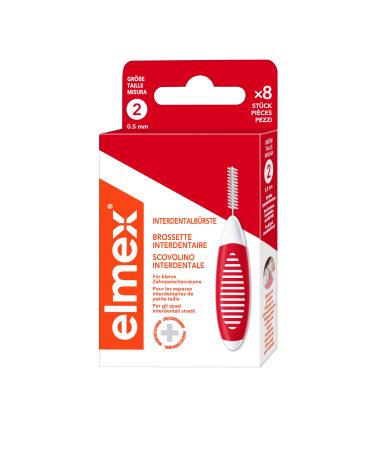 Elmex interdental brush red (size 2 0.50mm) 1 x 8 pieces - interdental brushes for cleaning small interdental rooms red and white 8 pieces (1 Pack)