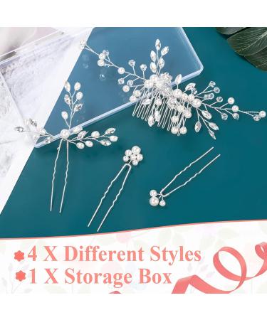 MELLIEX 4 Pieces Wedding Hair Accessories - Crystal Pearls Bridal Jewelry Hair Comb & U-shaped Hairpins for Women & Girls - Silver - Buy Online on GoSupps.com