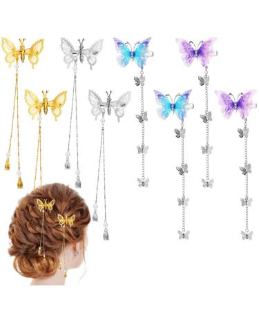 8 Pcs Moving Butterfly Hair Clips with Tassel  Butterfly Metal Hair Clip Tassel Moving  Girl Women Butterfly Hair Styling Clips Accessories Barrettes Headdress Antique Side Clip Cute Rhinestone
