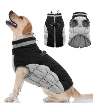 OUOBOB Dog Winter Jacket Cozy Reflective Waterproof Dog Coat Windproof Warm Pet Garment, Comfortable Cold Weather Fleece Apparel Outfits with Zipper Closure for Small Medium Large Dogs Puppy Walking Medium Black