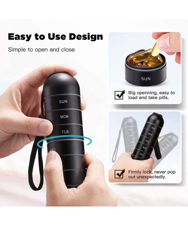 Zannaki Metal Weekly Pill Organizer - Waterproof & Travel-friendly 7 Day Case for Pills, Vitamins & Supplements - BPA Free, Stackable Aluminum Alloy (Black) - Buy Online on GoSupps.com