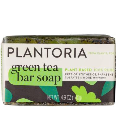 Plantoria Green Tea Natural Soap Bar | Anti Aging Plant Based Pure Body Soap | Antioxidant Rich Soap for Men & Women With Green Tea  Pea Flower  Olive Leaf  Coconut  Witch Hazel