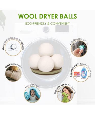 Organic Wool Dryer Balls 4 Pack XL - 100% New Zealand Wool Fabric Softener - Reusable & Baby Safe - Shortens Drying Time, Reduces Wrinkles - 1000 Loads - White - Buy Online on GoSupps.com