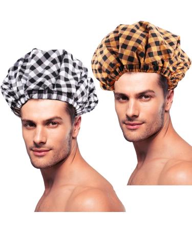 Kaiersi Shower Cap For Men Large Waterproof Bath Cap Double Layer Bathing cap Reusable Adjustable Elastic Hair Cap For Braids Locs  Dreadlocks  2 Plaid Colors